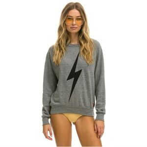 Aviator Nation Heather Grey Lightning Bolt Crewneck Sweatshirt size large